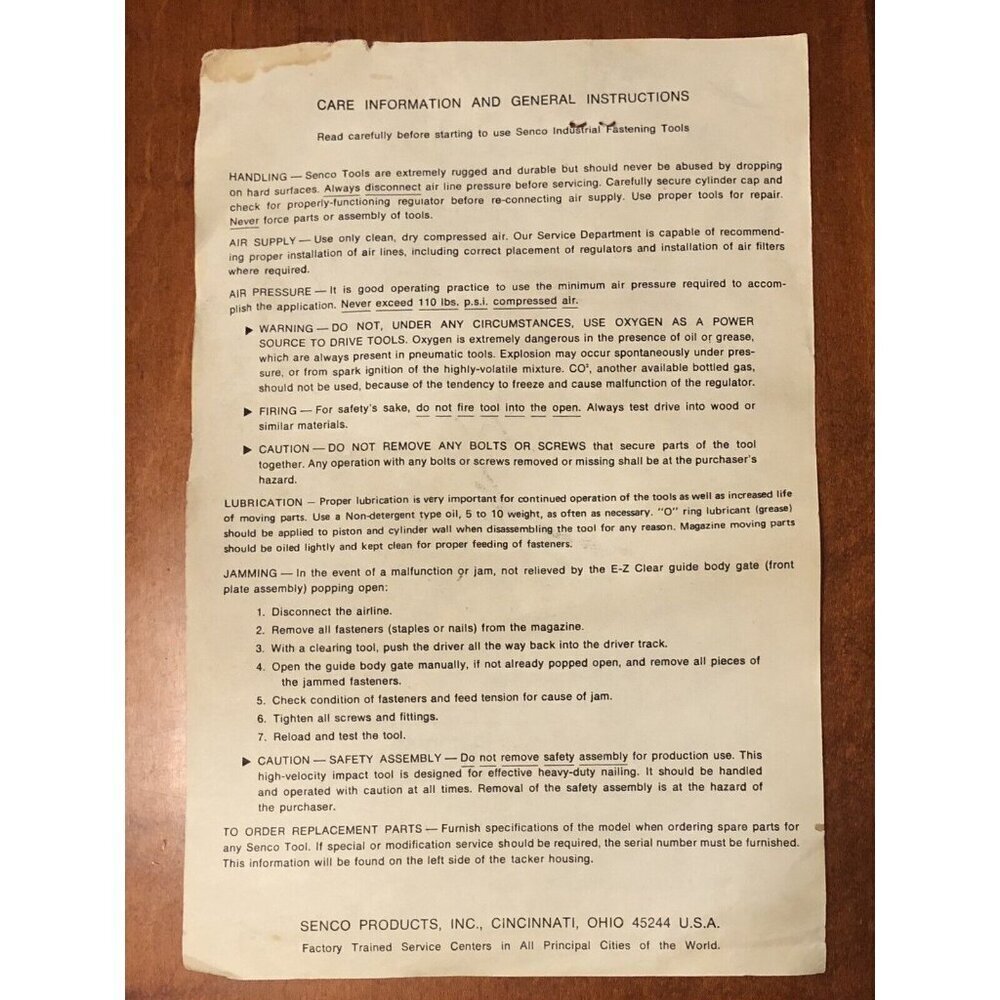 1982 SENCO Nail Gun OPERATOR'S MANUAL Models K L M-I M-II M-III MIV MW PW AST-IV - Picture 6 of 6